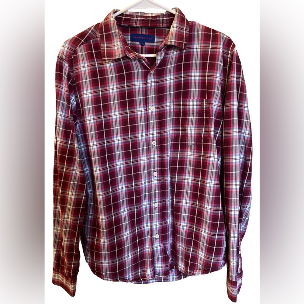 Aeropostale Men’s Long Sleeve Plaid Woven Shirt Medium